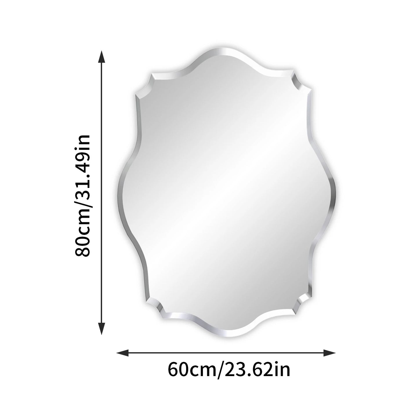 Scalloped Frameless Wall Mirror – Polished Silver Beveled Edge Mirror for Bathroom, Bedroom, Vanity & Living Room