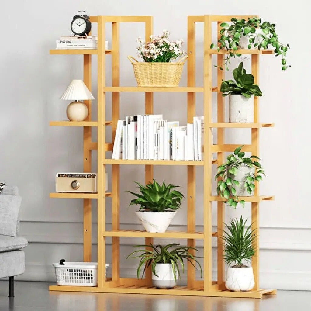 9-Tier Bamboo Plant Stand – Multi-Level Flowerpot Display Rack for Up to 17 Pots (Indoor & Outdoor)