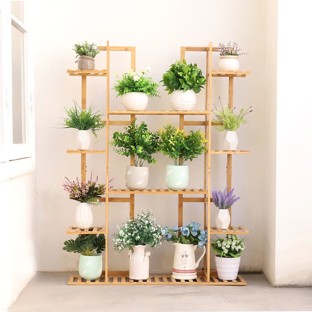 9-Tier Bamboo Plant Stand – Multi-Level Flowerpot Display Rack for Up to 17 Pots (Indoor & Outdoor)