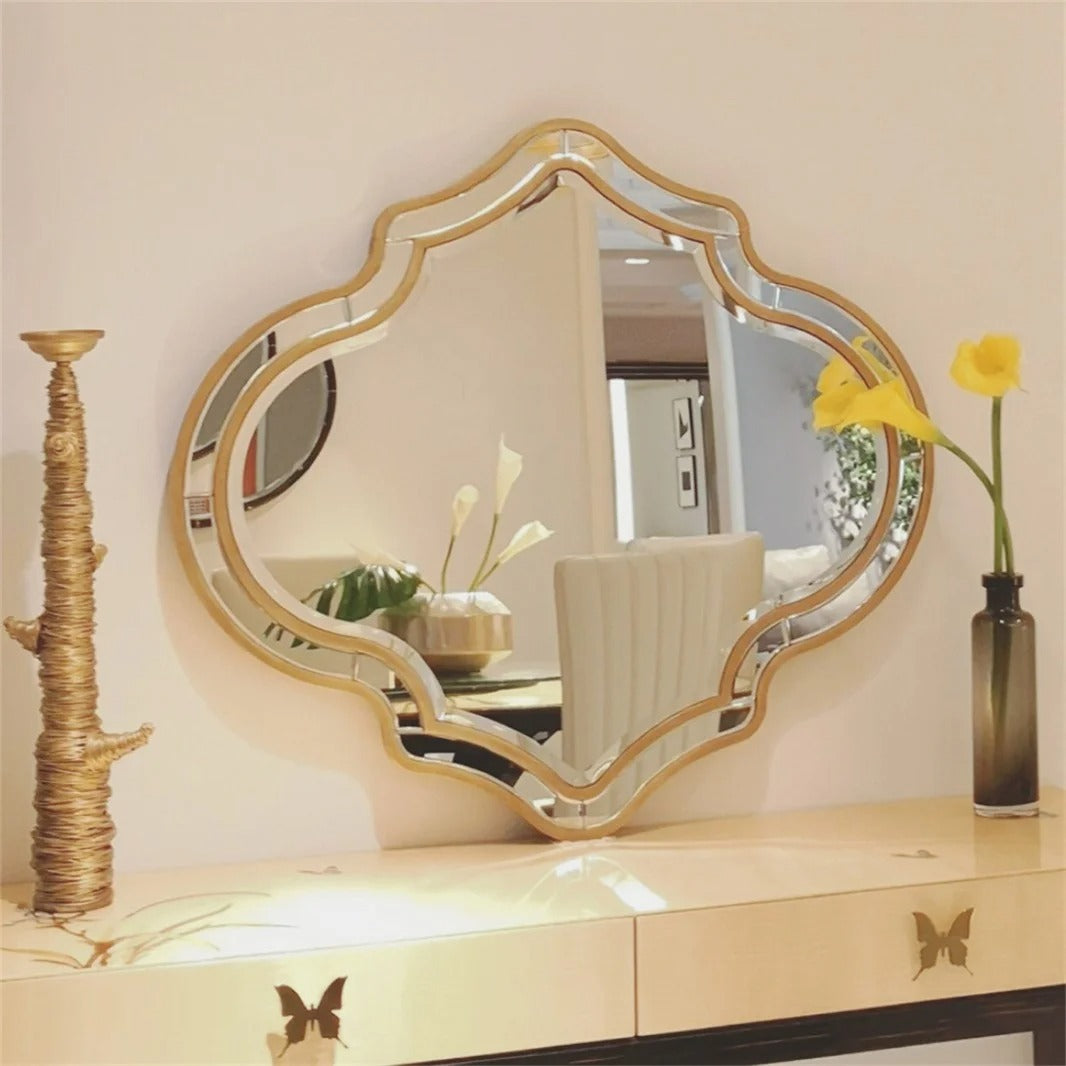Large Gold Wall Mirror with Glass Frame – Modern Accent Mirror with Golden Rim for Living Room & Hallway Decor