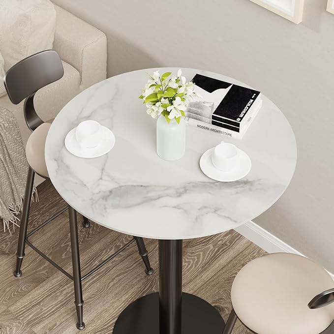 Round Sintered Stone Bar Table Diameter 70cm White Marble Circle Bars Tables Counter Height 100cm Cocktail Table