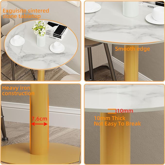 Round Sintered Stone Bar Table Diameter 70cm White Marble Circle Bars Tables Counter Height 100cm Cocktail Table