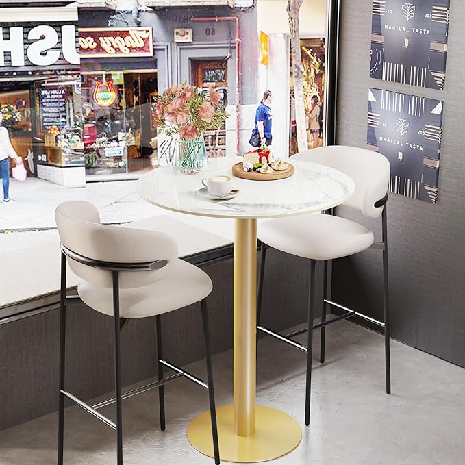 Round Sintered Stone Bar Table Diameter 70cm White Marble Circle Bars Tables Counter Height 100cm Cocktail Table