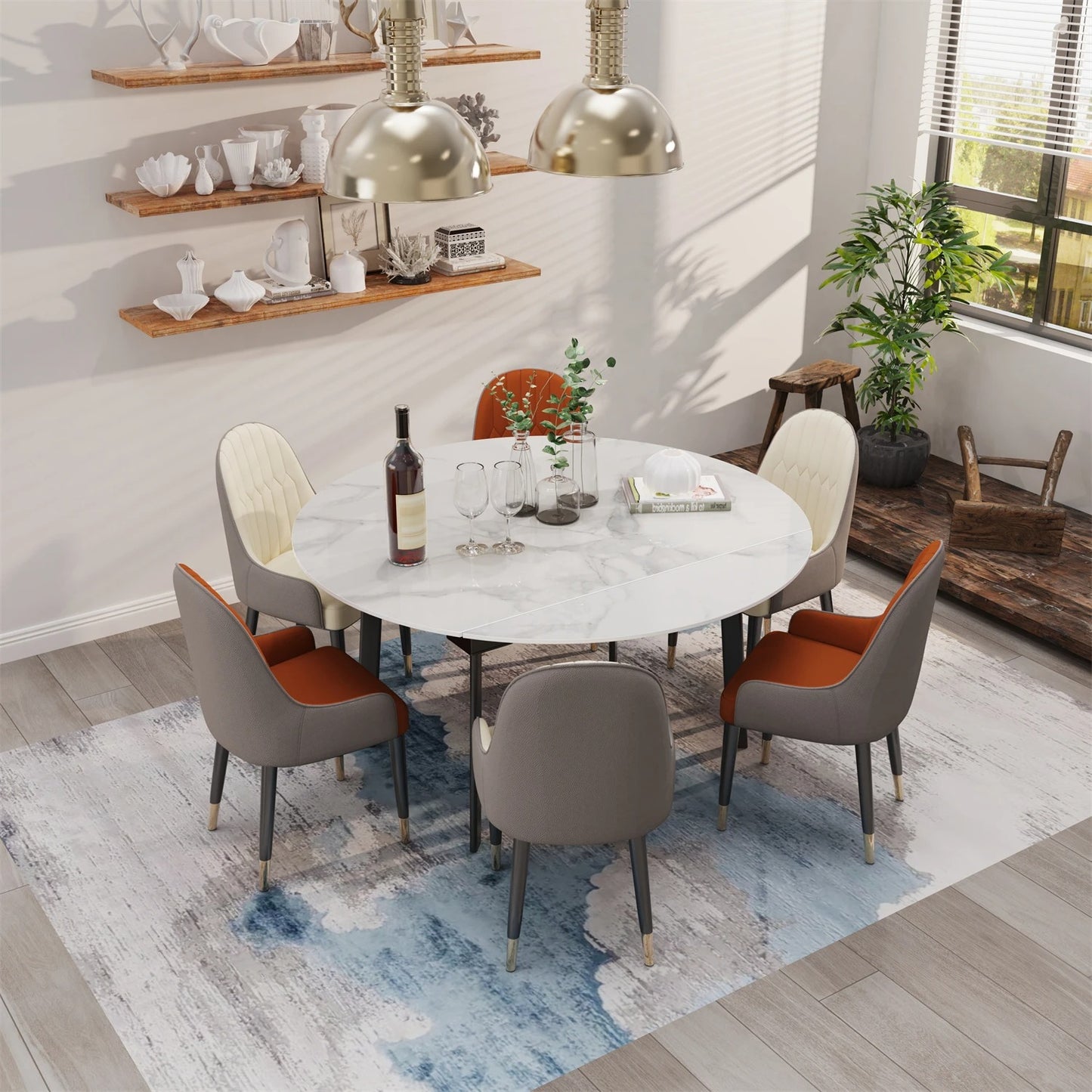 Retractable And Extendable Round Dining Table for 4-10 People