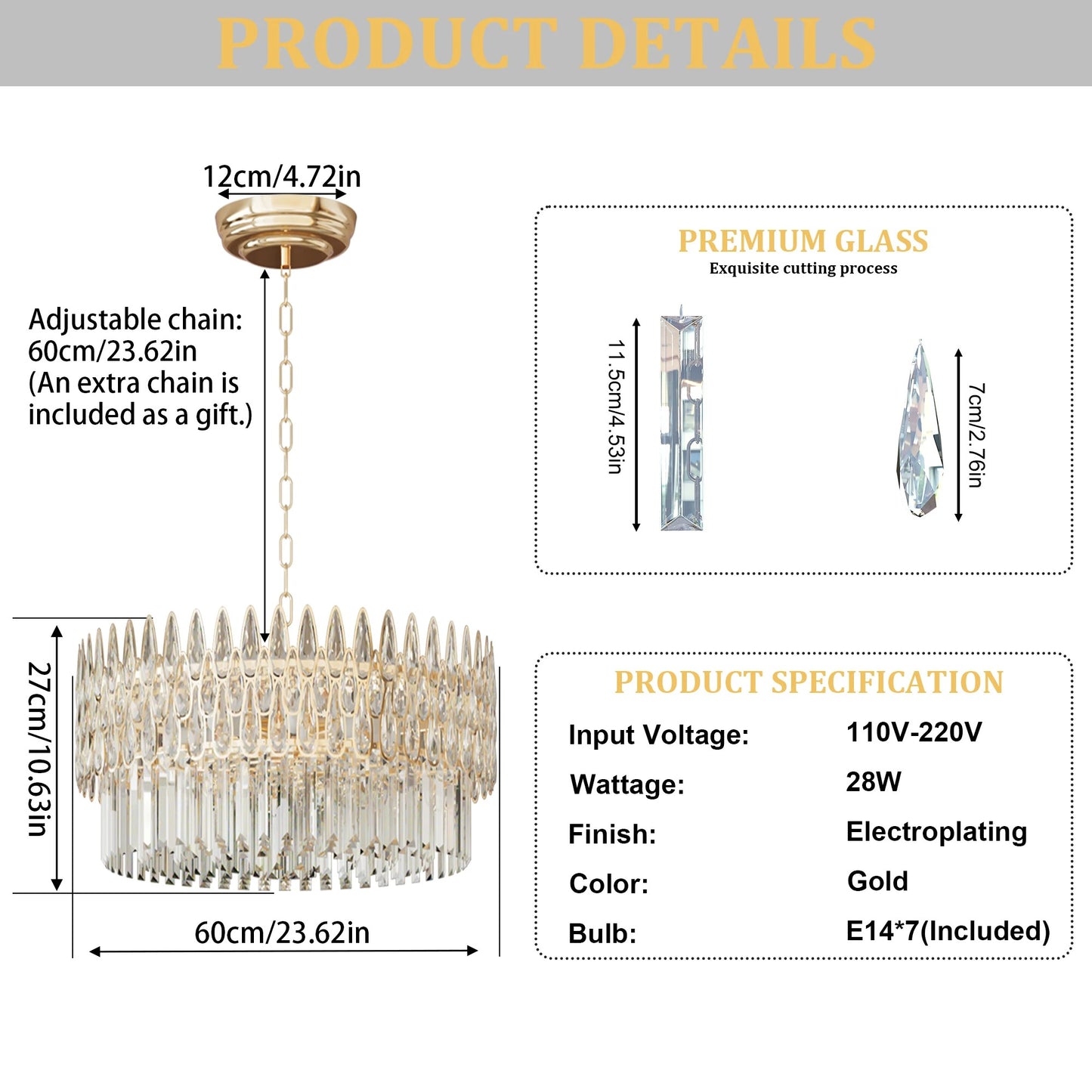 Luxury Crystal Pendant Chandelier – Artistic Ceiling Light Fixture with 3-Colour Adjustable Lighting