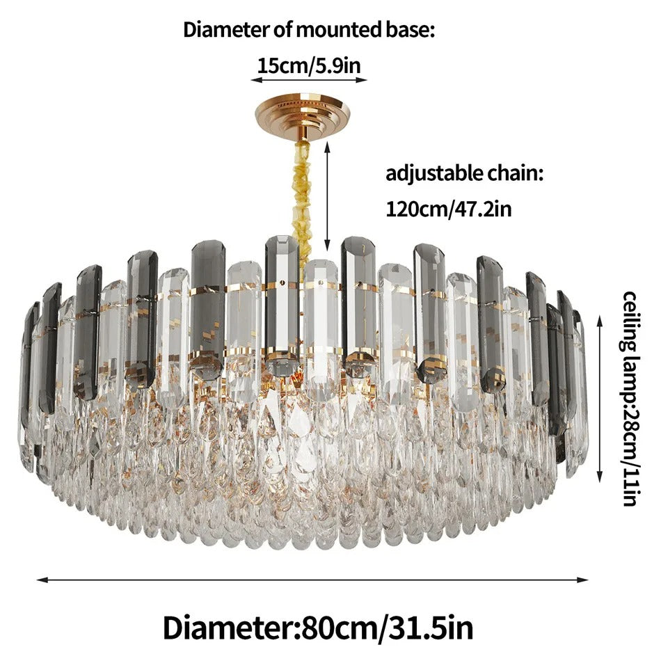 Elegant 80cm Luxury Crystal Chandelier Light, Round 3-Colour Adjustable Ceiling Lighting for Dining & Living Spaces or Hallway