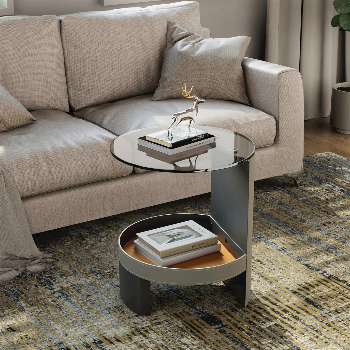 2-Tier Side End Table with Tempered Glass Top
