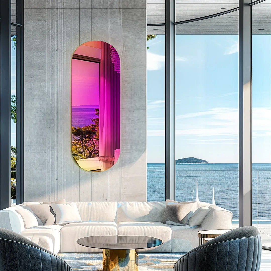 Aesthetic Iridescent Full-Length Wall Mirror – Rainbow Glass Accent Mirror for Bedroom & Living Room