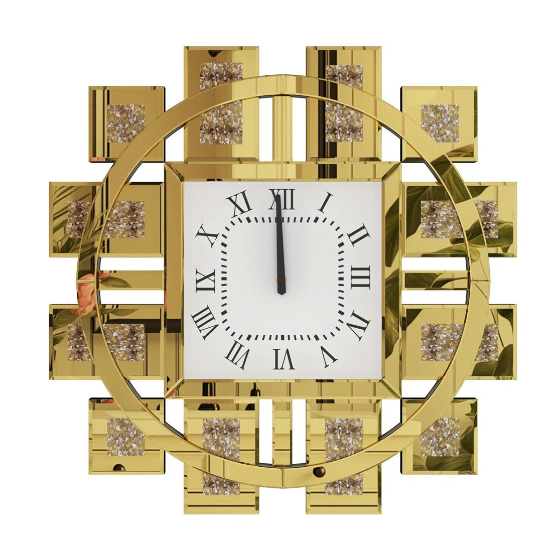 Irregular Decorative Wall Clock – Silver/Gold Crystal Crushed Diamond Inlay, Battery Operated