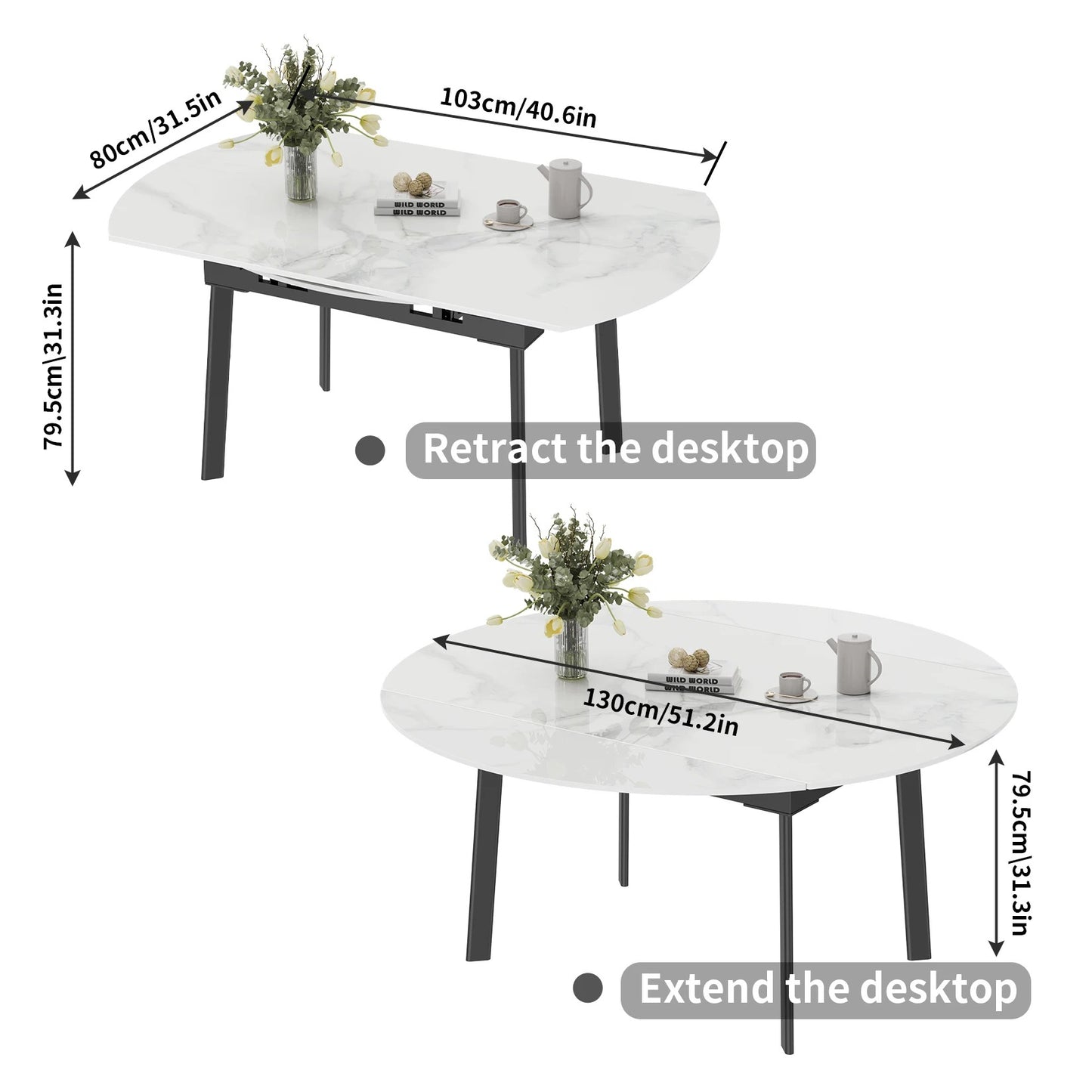 Retractable And Extendable Round Dining Table for 4-10 People