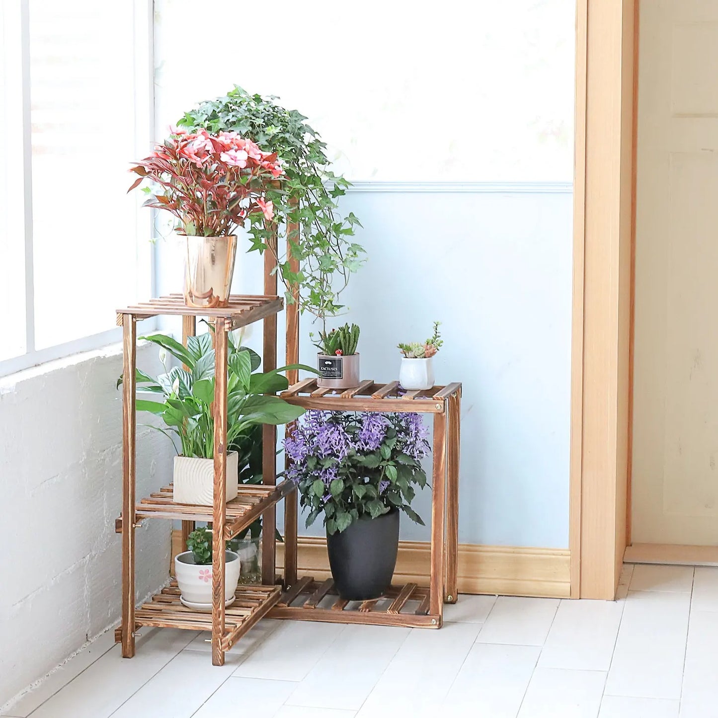 6 Tier Plant Corner Stand Wood Displaying Shelves