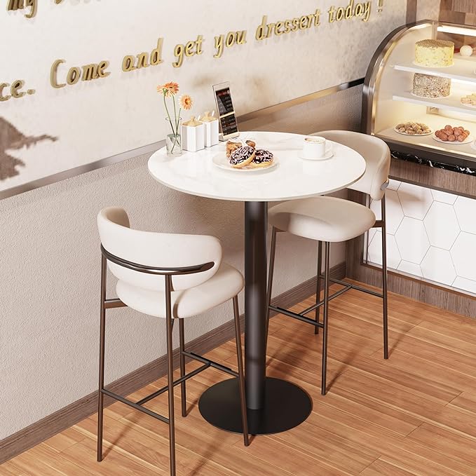 Round Sintered Stone Bar Table Diameter 70cm White Marble Circle Bars Tables Counter Height 100cm Cocktail Table