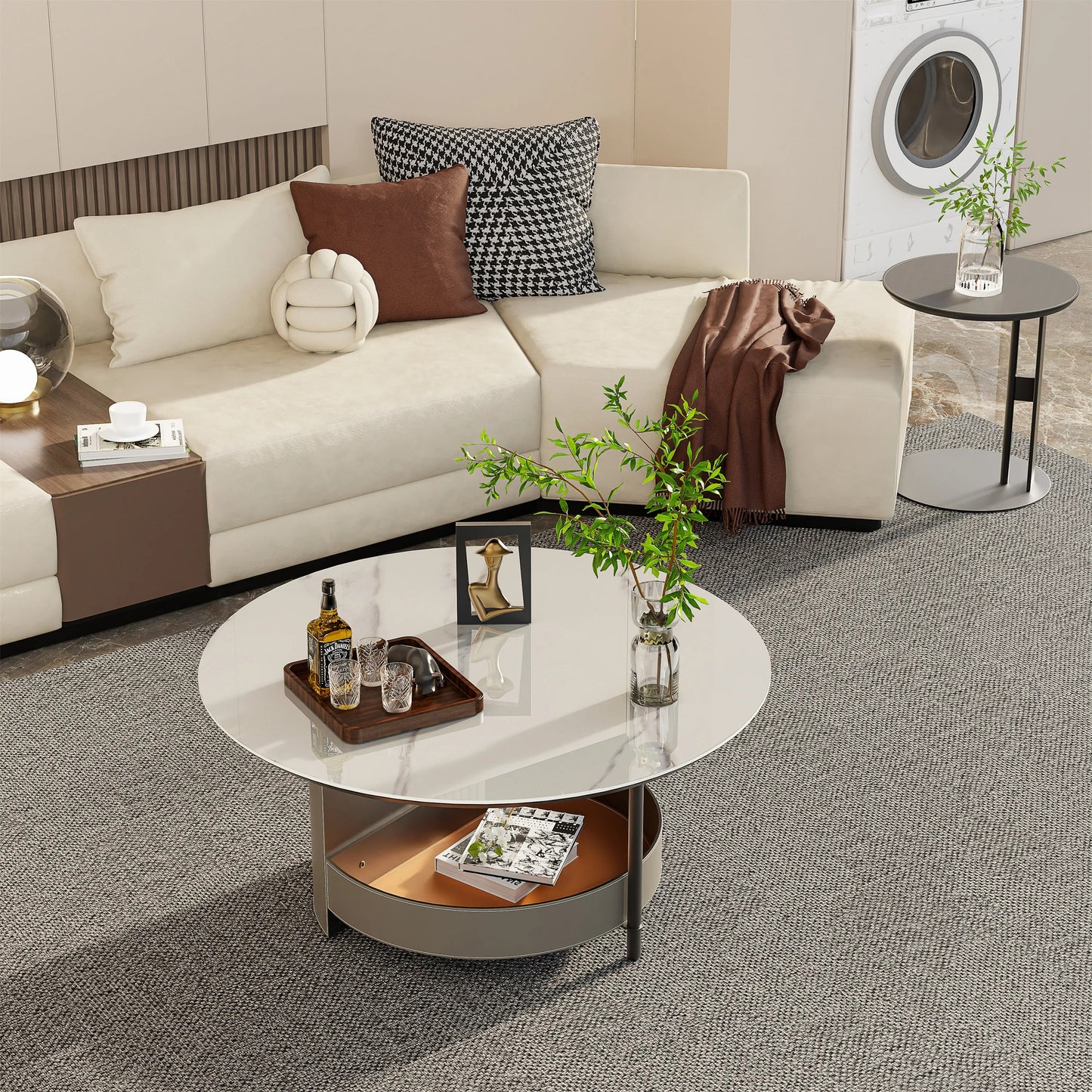 Round Coffee Tables for Living Room with Sintered Stone Top