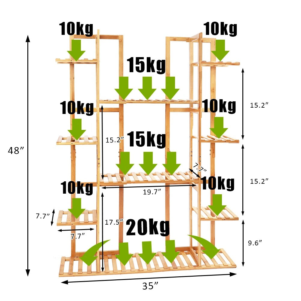 9-Tier Bamboo Plant Stand – Multi-Level Flowerpot Display Rack for Up to 17 Pots (Indoor & Outdoor)