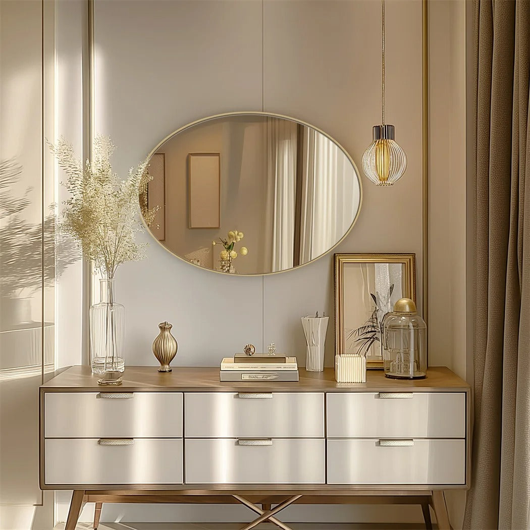 Brushed Gold Wall Mirror with Metal Frame – Modern Decorative Vanity Mirror for Entryway & Living Room