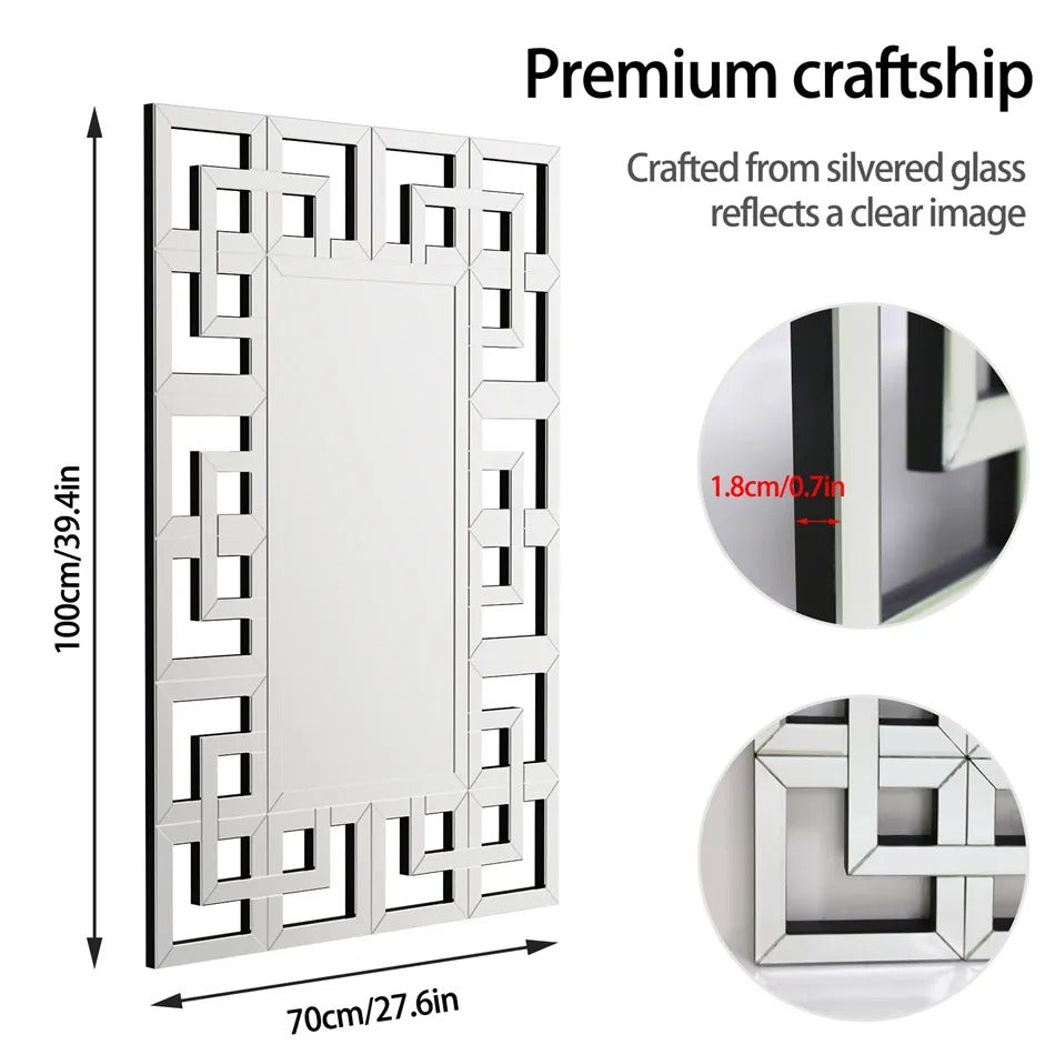 High-grade Wall Decorative Mirror with Silver Polished Hollow-out Mirrors for Home Decor, Living Room, Hallway.