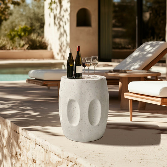 Unique Lightweight Concrete Side Table Decorative Garden Stool Faux Terrazzo Accent Table Small Coffee End Table