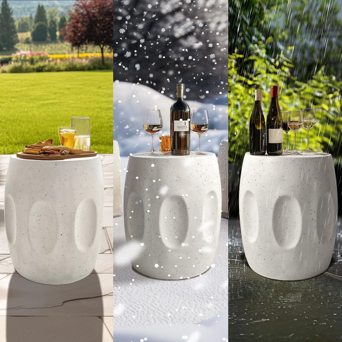 Unique Lightweight Concrete Side Table Decorative Garden Stool Faux Terrazzo Accent Table Small Coffee End Table