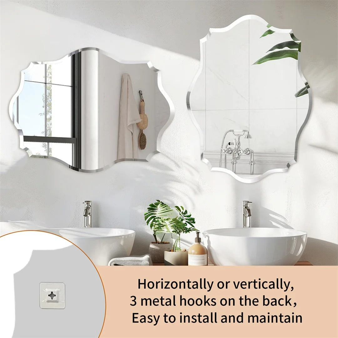 Minimalist Asymmetrical Frameless Wall Mirror – Beveled Edge Vanity Mirror for Bathroom, Hallway & Entryway