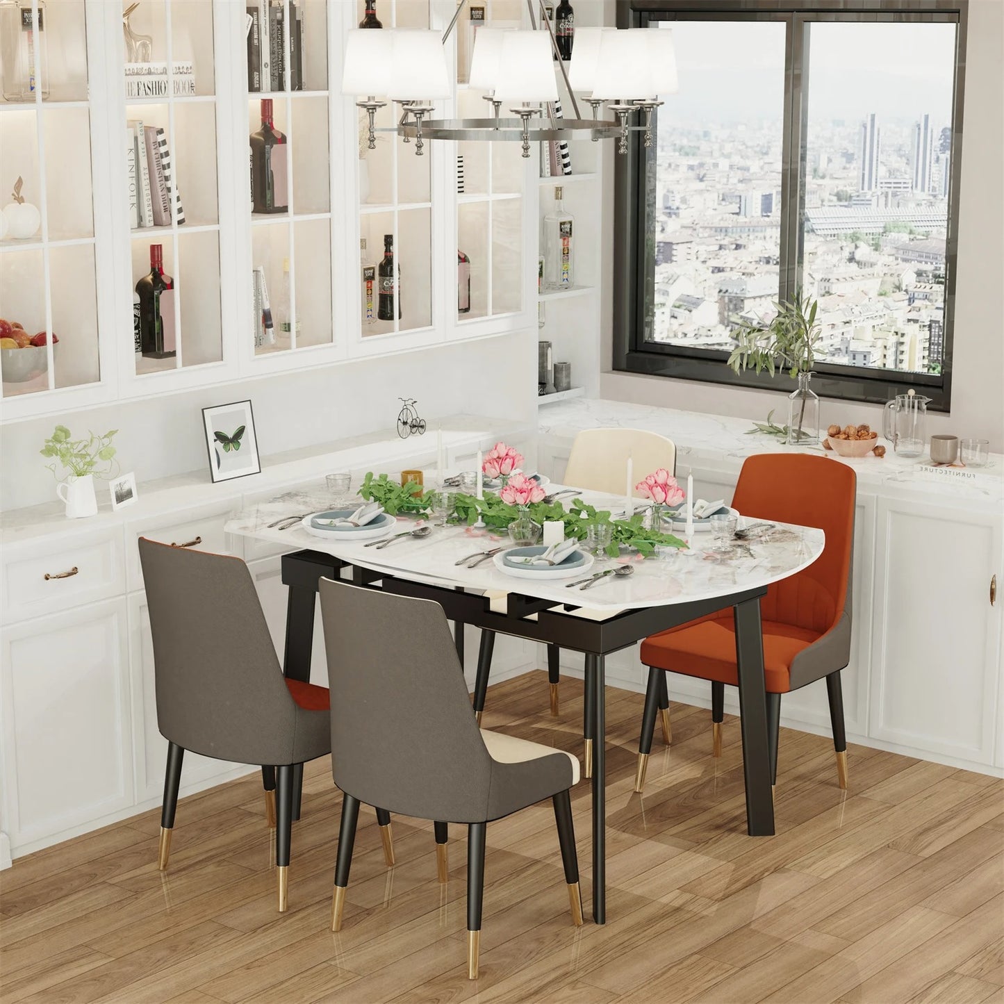 Retractable And Extendable Round Dining Table for 4-10 People