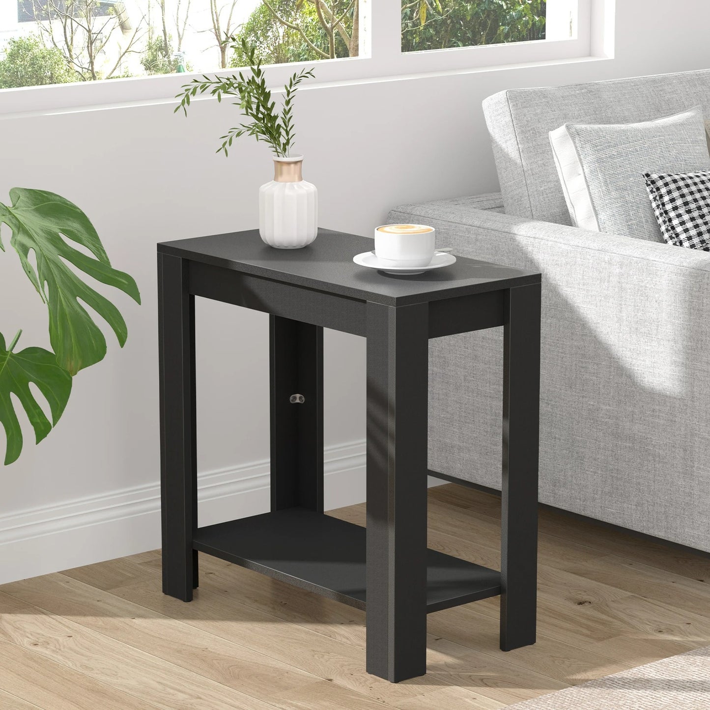 Modern Black Coffee Table Small Wood Narrow Sofa Side