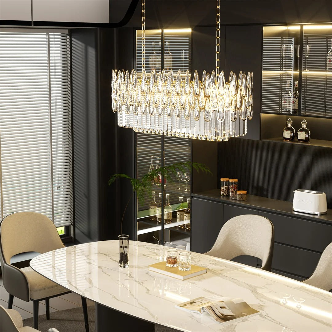 Modern Rectangular Crystal Raindrop Chandelier – Pendant Ceiling Light Fixture for Elegant Interiors