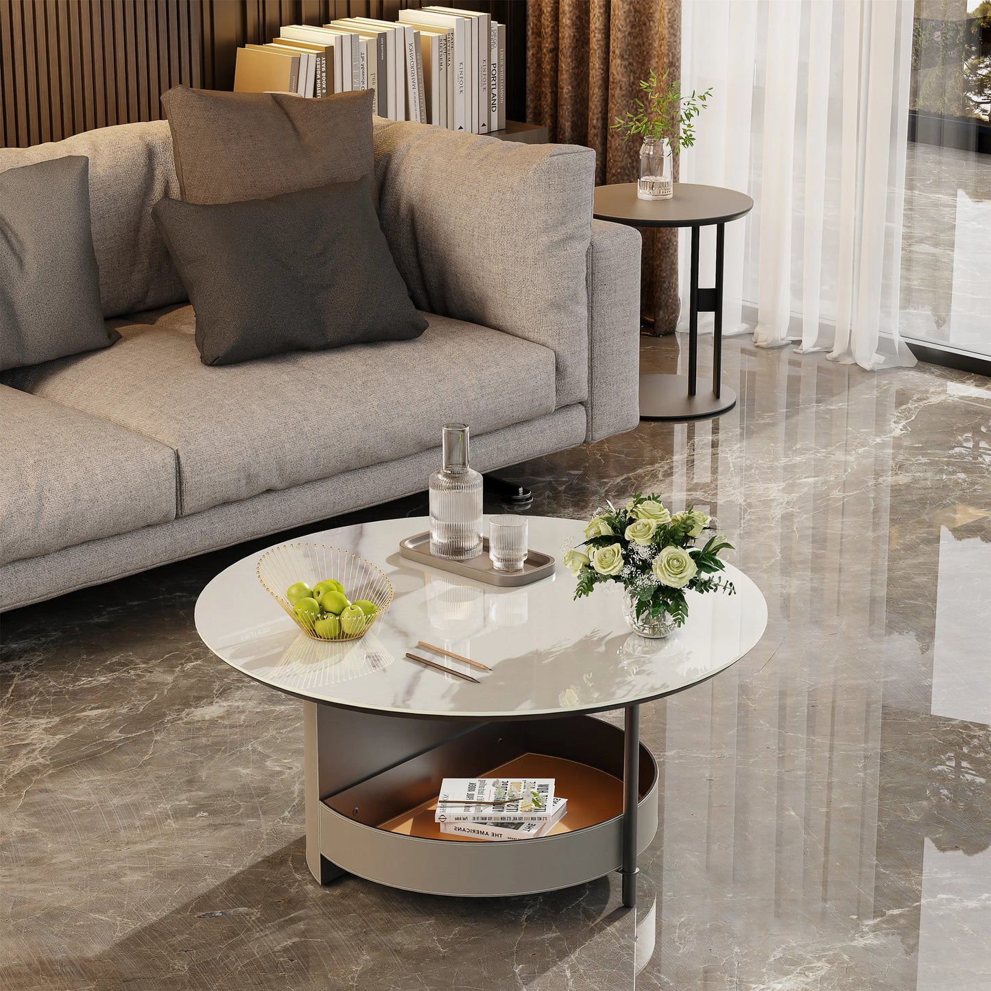 Round Coffee Tables for Living Room with Sintered Stone Top