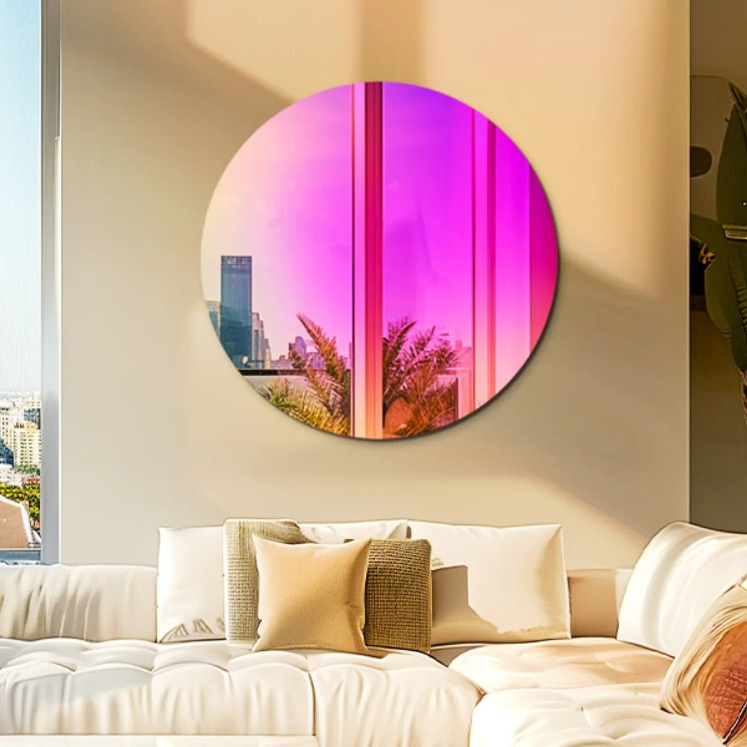 Rainbow Iridescent Round Wall Mirror – Decorative Glass Accent for Living Room, Entryway & Home