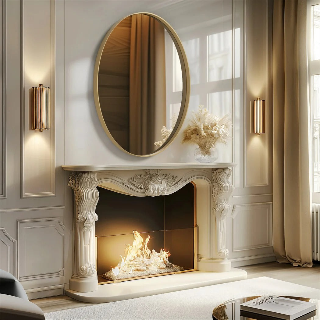 Brushed Gold Wall Mirror with Metal Frame – Modern Decorative Vanity Mirror for Entryway & Living Room