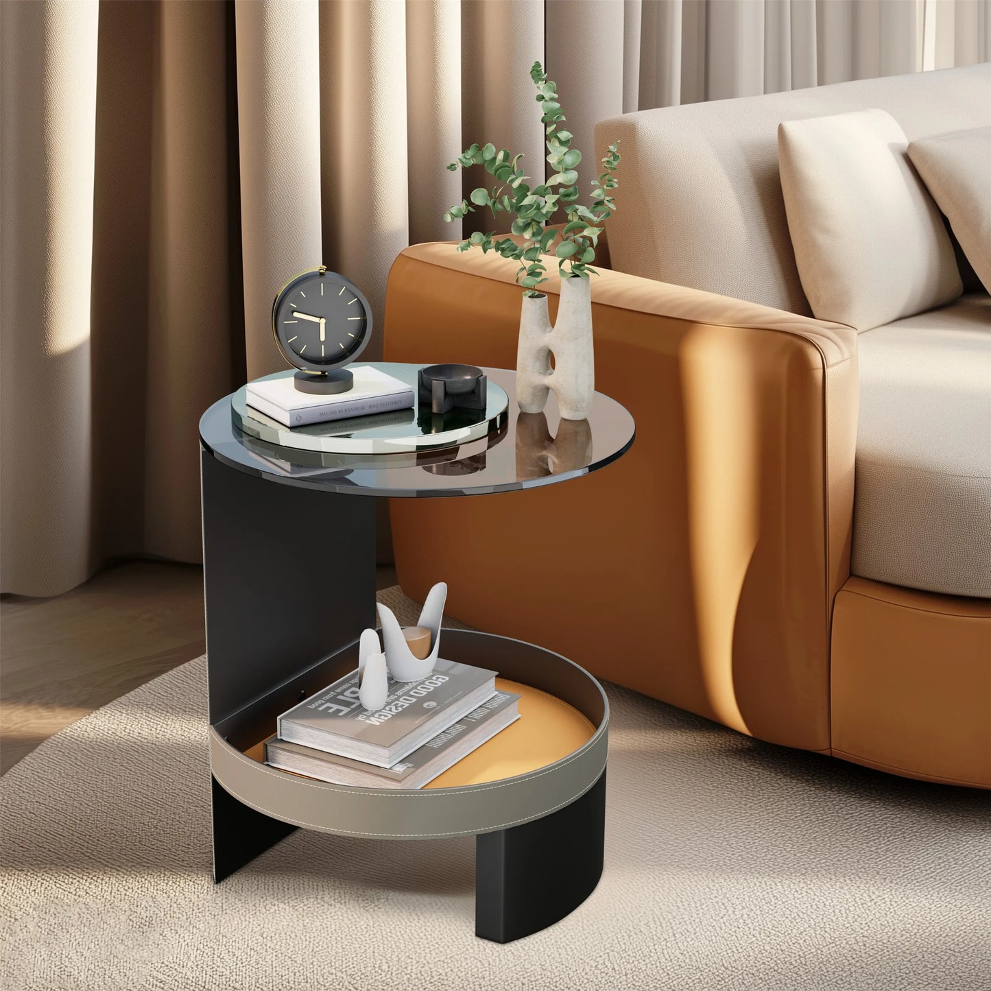 2-Tier Side End Table with Tempered Glass Top