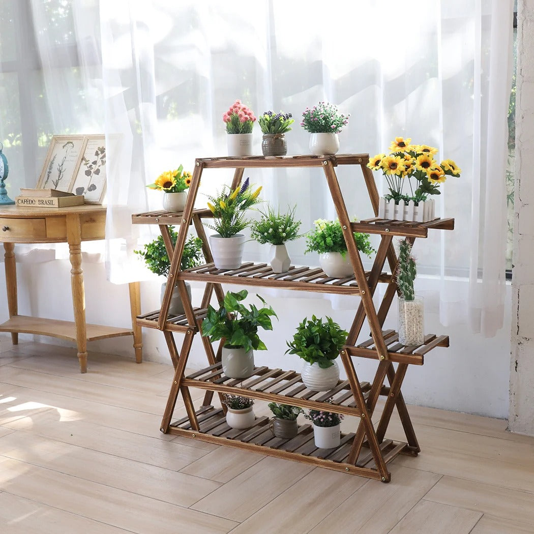 6 Tier Large Triangular Wood Plant Stand,Plant Corner Display