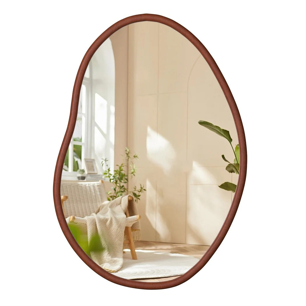 Large Irregular Wall Mirror – Decorative Accent Vanity Mirror with Solid Wood Frame for Living Room, Bedroom, Hallway & Dining Room