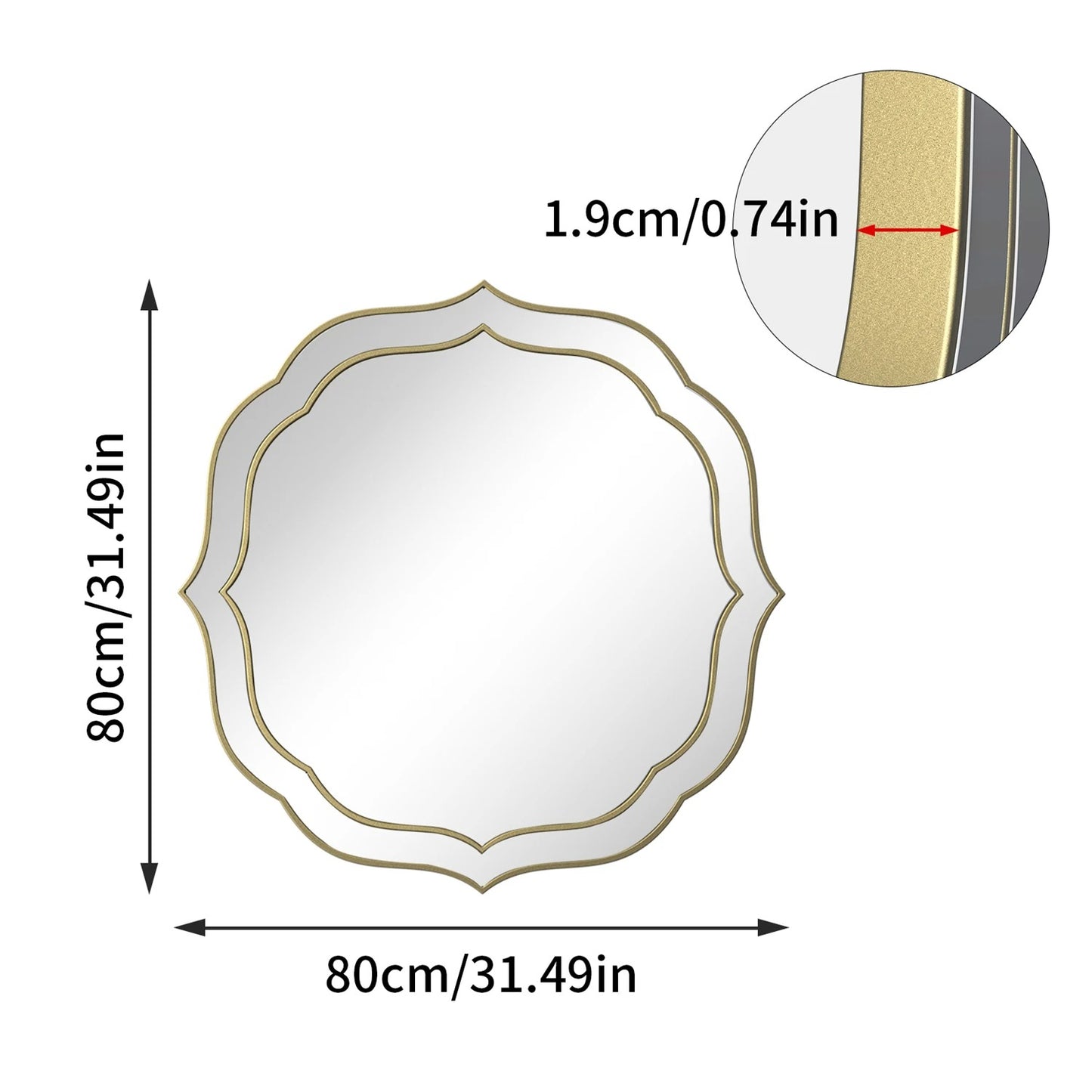 Modern Decorative Wall Mirror – Venetian-Style Silver Glass Mirror with Golden Rim & Beveled Frame for Bedroom & Hallway