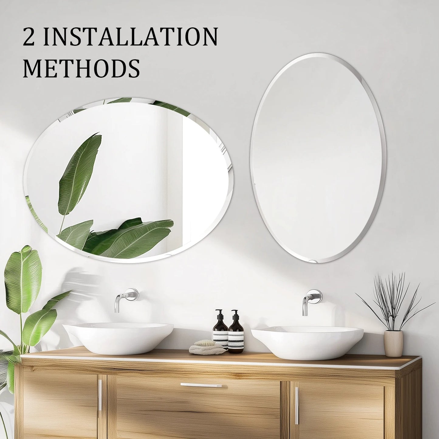 Oval Frameless Bathroom Mirror – High-Definition Vanity Mirror with Beveled Edge for Entryway & Living Room