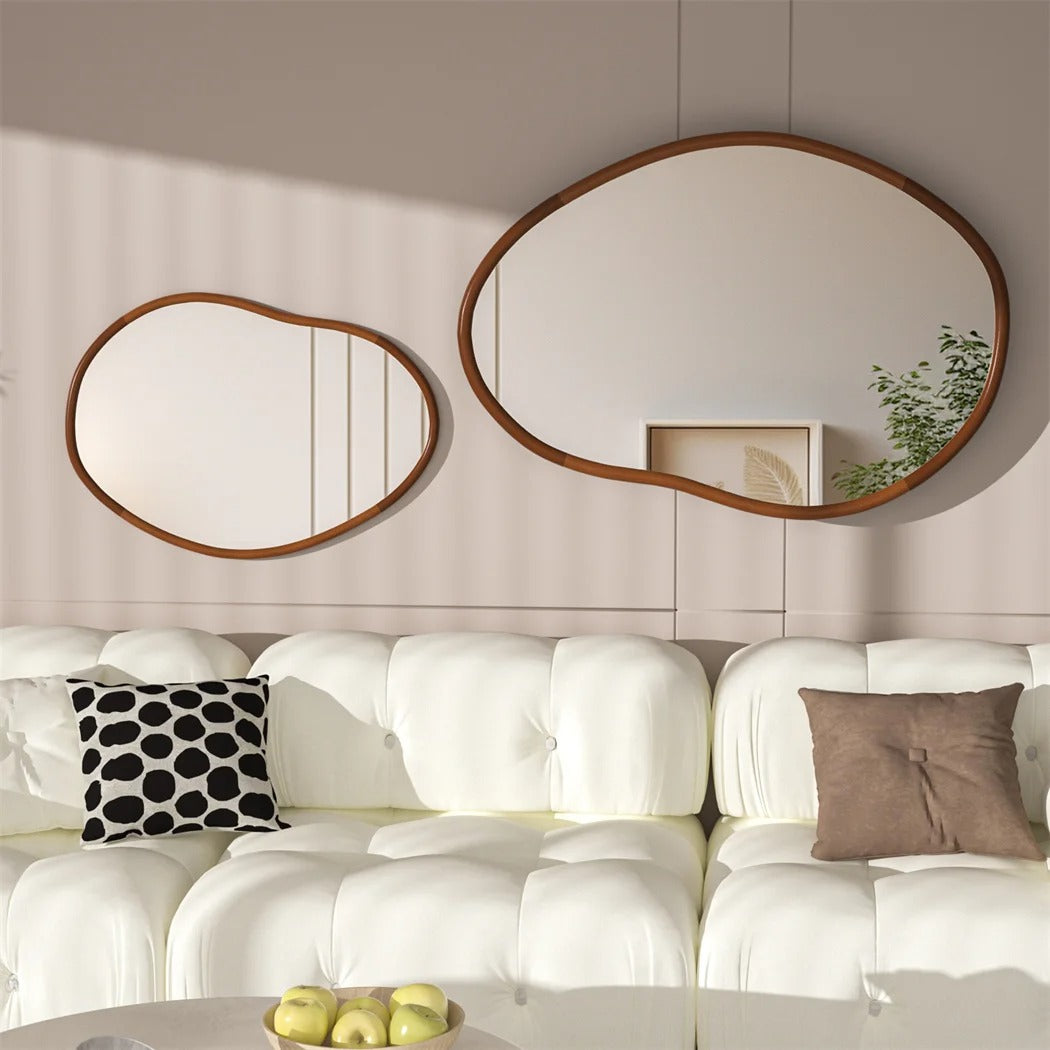 Large Irregular Wall Mirror – Decorative Accent Vanity Mirror with Solid Wood Frame for Living Room, Bedroom, Hallway & Dining Room