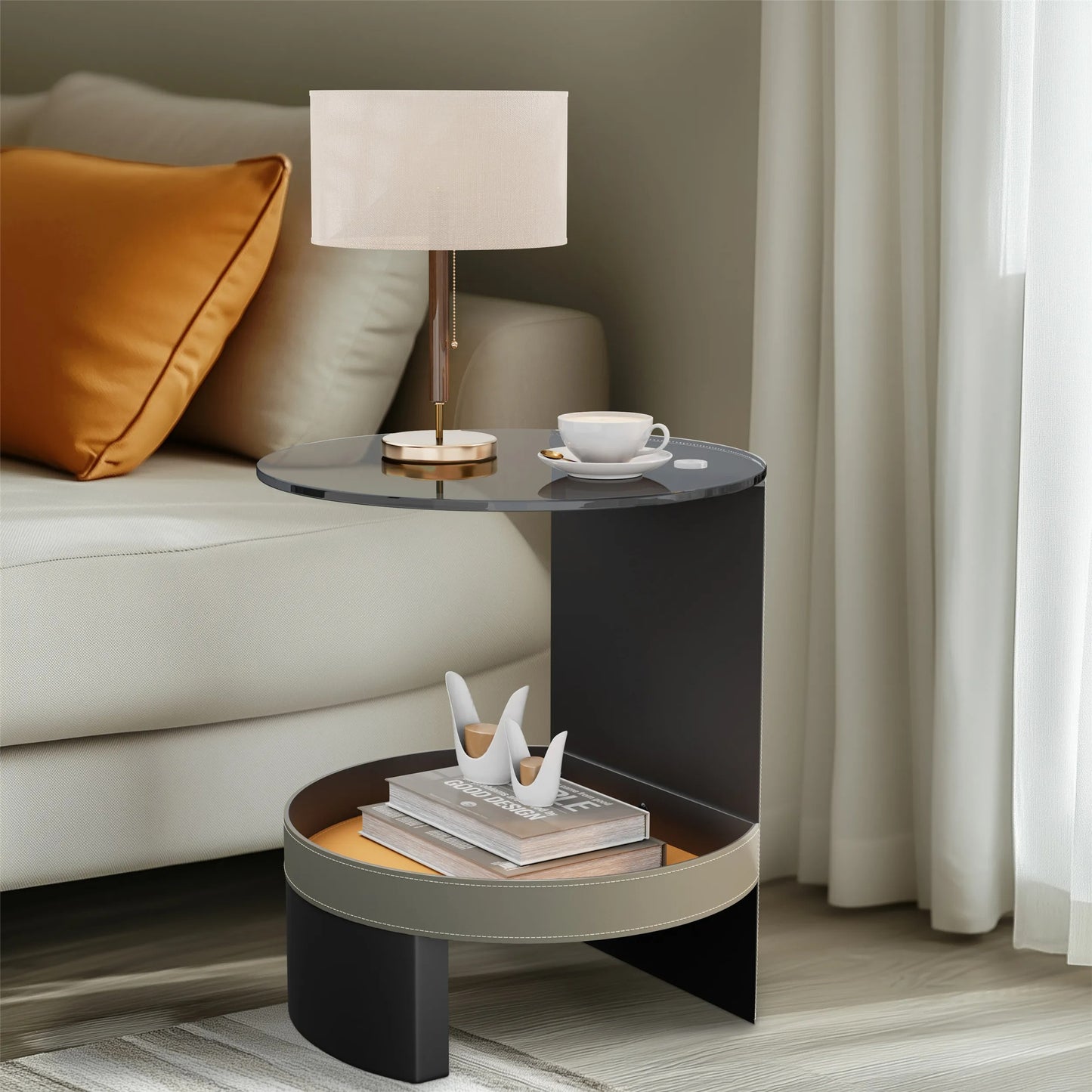 2-Tier Side End Table with Tempered Glass Top
