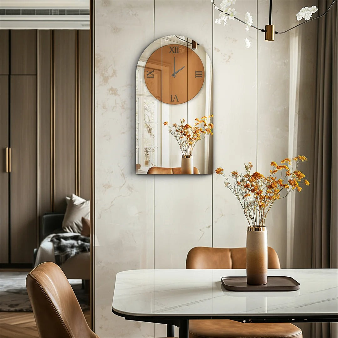 Modern Oblong Wall Clock – Long Silver Mirror Decorative Clock with Roman Numerals for Living Room & Bedroom