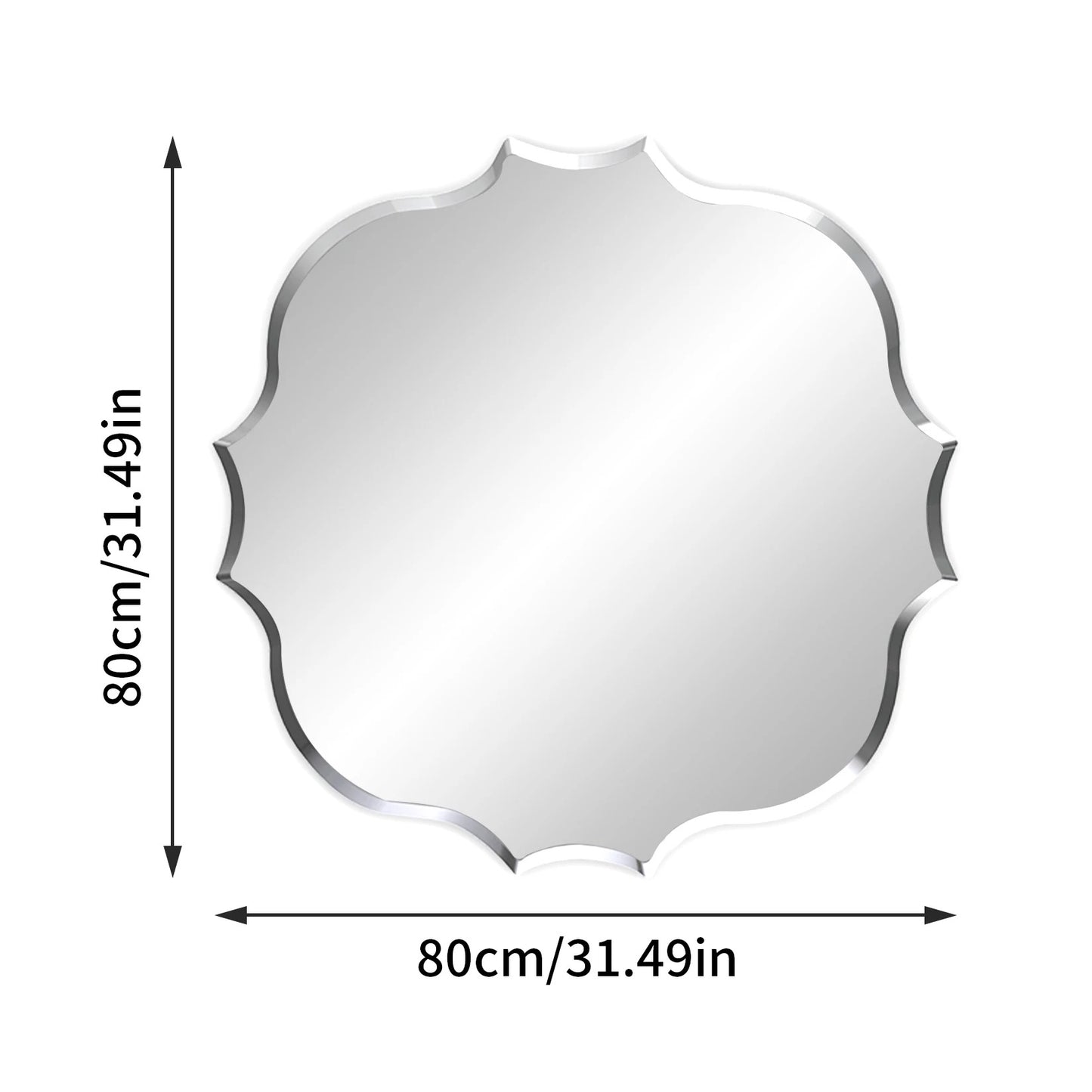 Frameless Bathroom Wall Mirror – Scalloped Beveled Edge Mirror for Living Room, Bedroom & Entryway