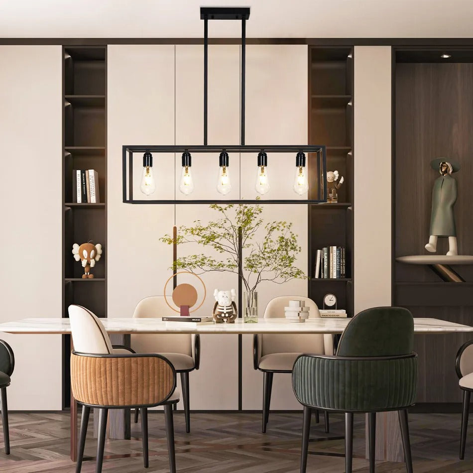 Industrial 5-Bulb Black Kitchen Island Chandelier – Pendant Ceiling Light for Living Room, Hallway & Farmhouse Interiors