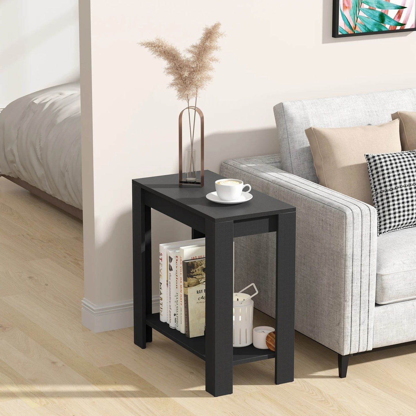 Modern Black Coffee Table Small Wood Narrow Sofa Side