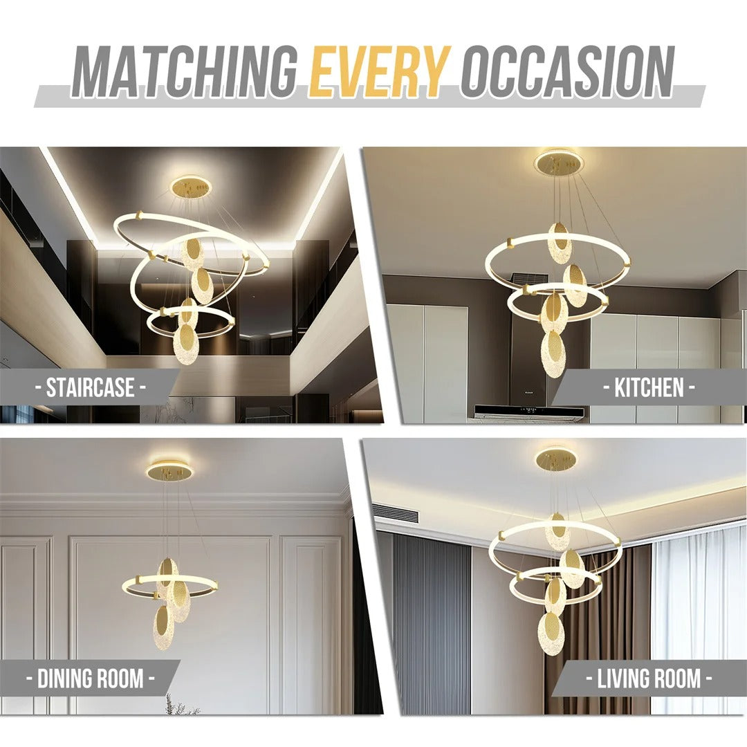 3-Layer Modern LED Ceiling Chandelier – Acrylic Water-Drop Pendant Light with 3-Colour Adjustable Lighting