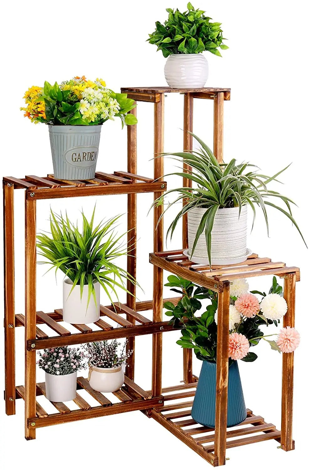 6 Tier Plant Corner Stand Wood Displaying Shelves