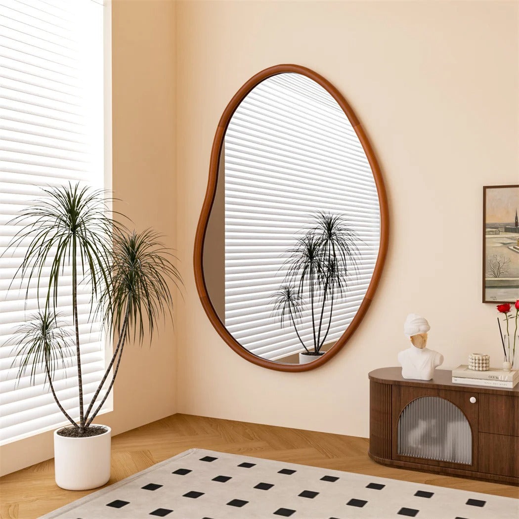 Large Irregular Wall Mirror – Decorative Accent Vanity Mirror with Solid Wood Frame for Living Room, Bedroom, Hallway & Dining Room