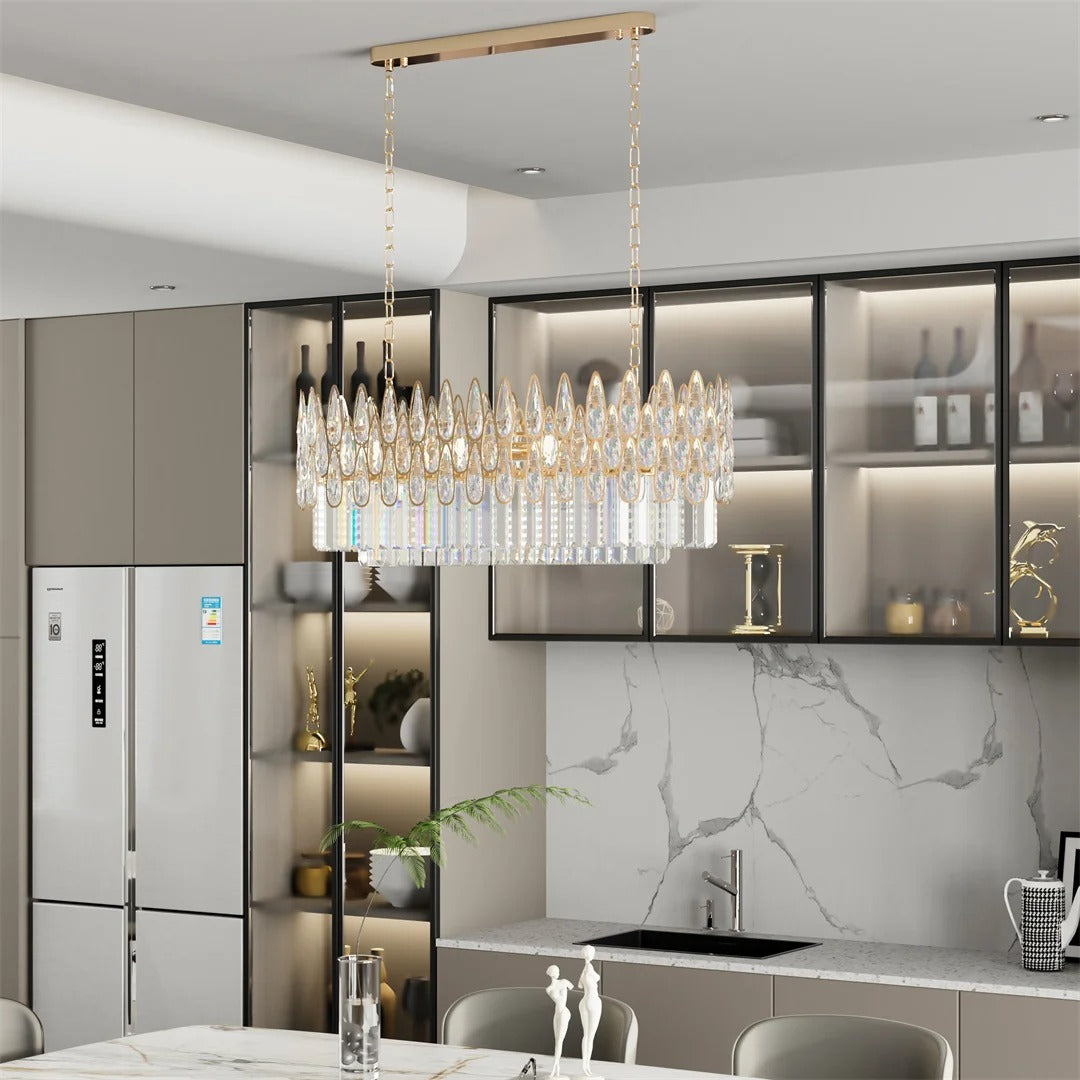 Modern Rectangular Crystal Raindrop Chandelier – Pendant Ceiling Light Fixture for Elegant Interiors