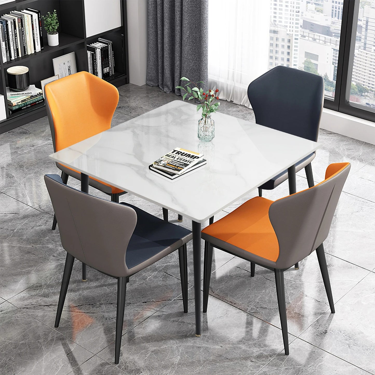 Mid-Century Slate Kitchen Dining Table with Sintered Stone Top and Metal Legs