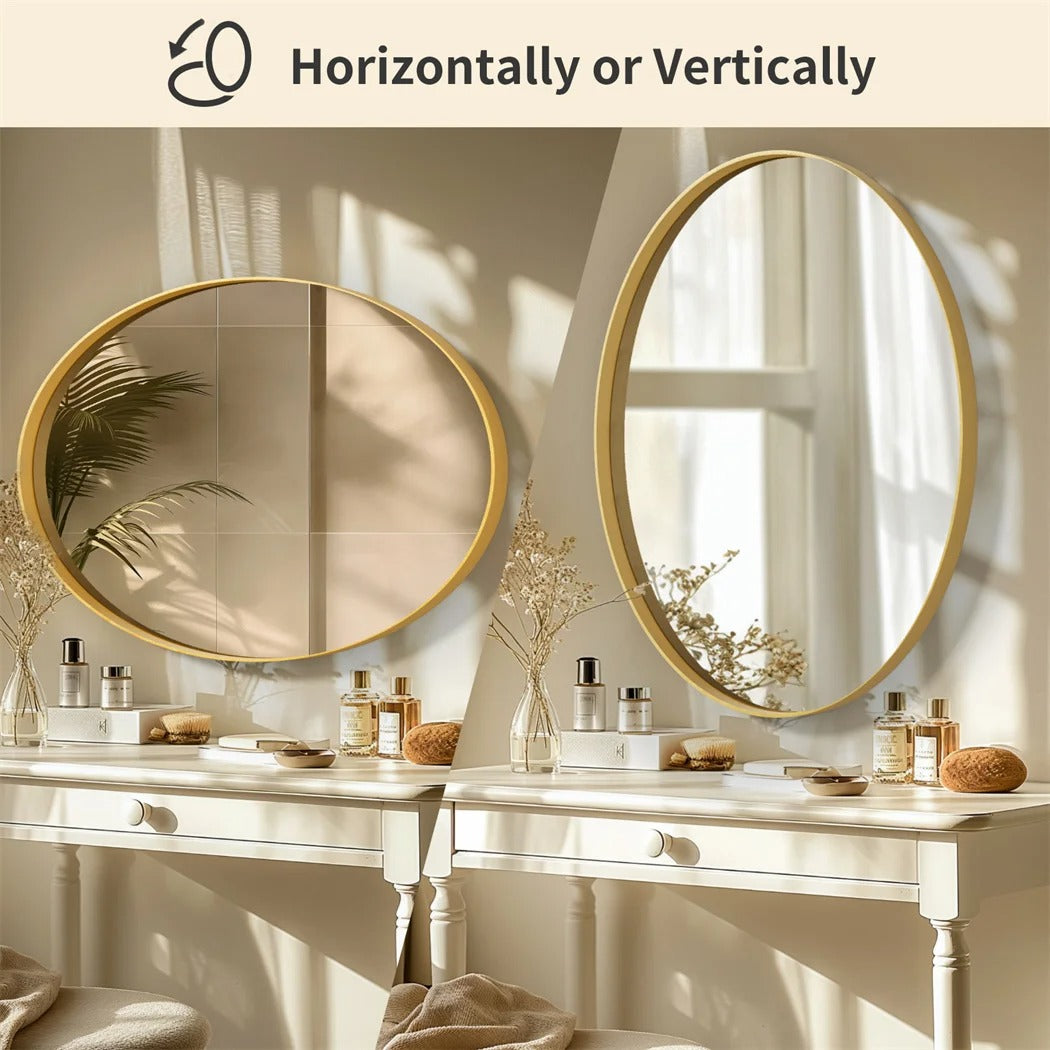 Brushed Gold Wall Mirror with Metal Frame – Modern Decorative Vanity Mirror for Entryway & Living Room
