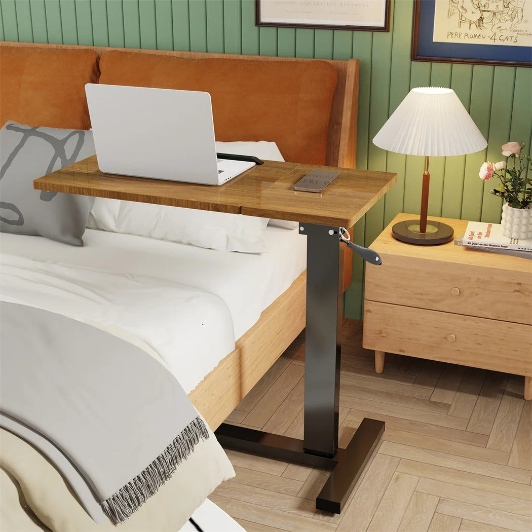 Adjustable Mobile Over Bed Bedside Laptop Desk with Hidden Wheels Rolling Sofa Side Table
