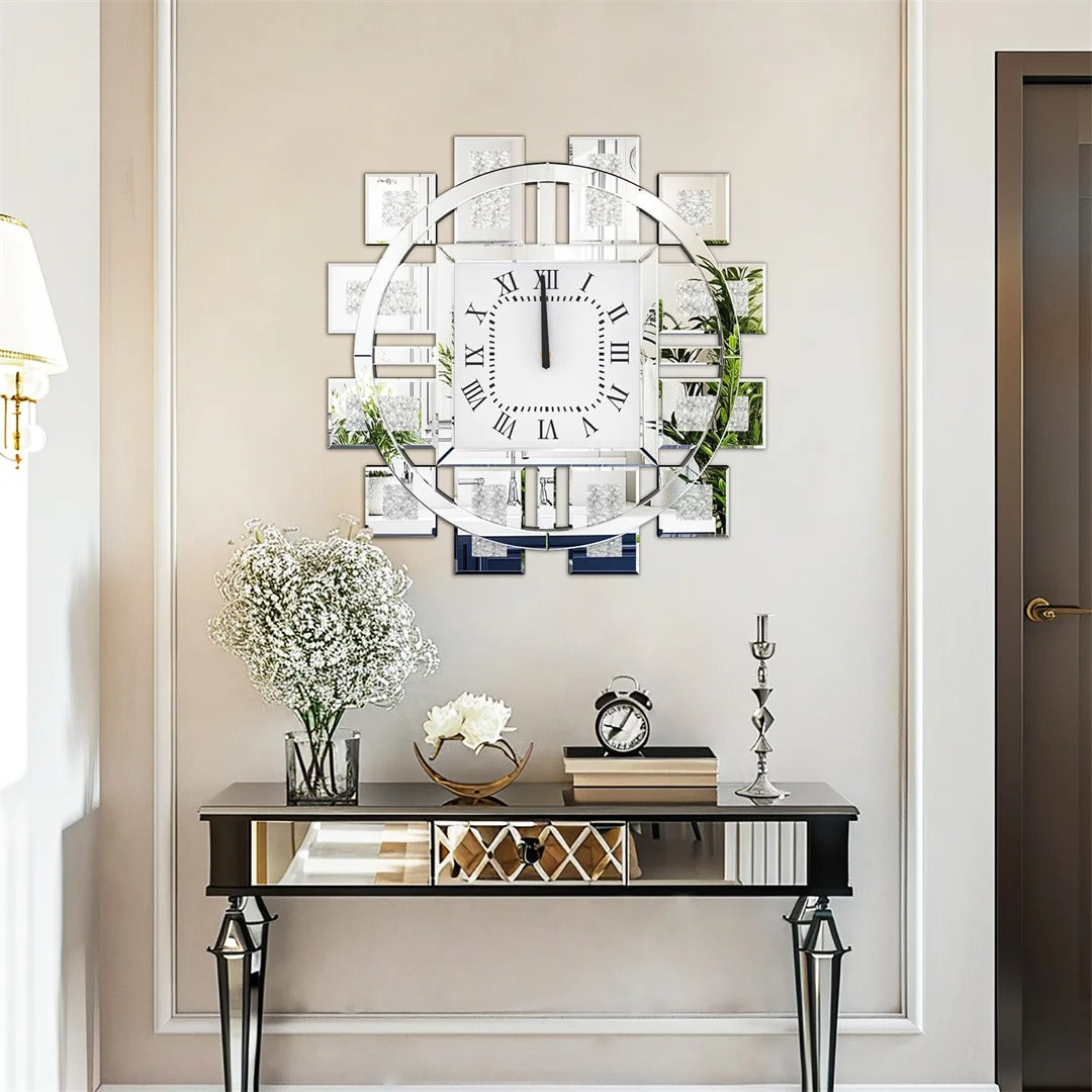 Irregular Decorative Wall Clock – Silver/Gold Crystal Crushed Diamond Inlay, Battery Operated