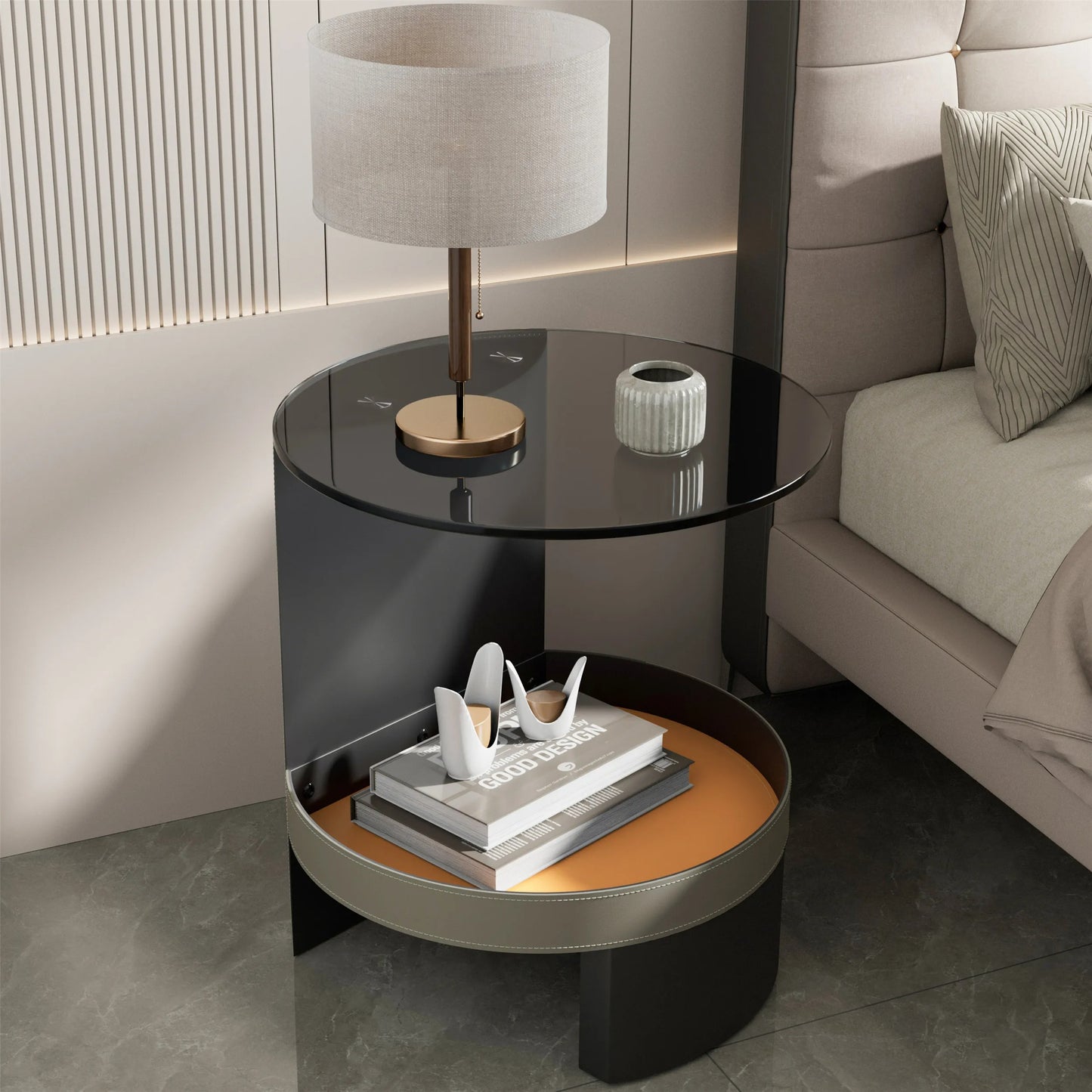 2-Tier Side End Table with Tempered Glass Top