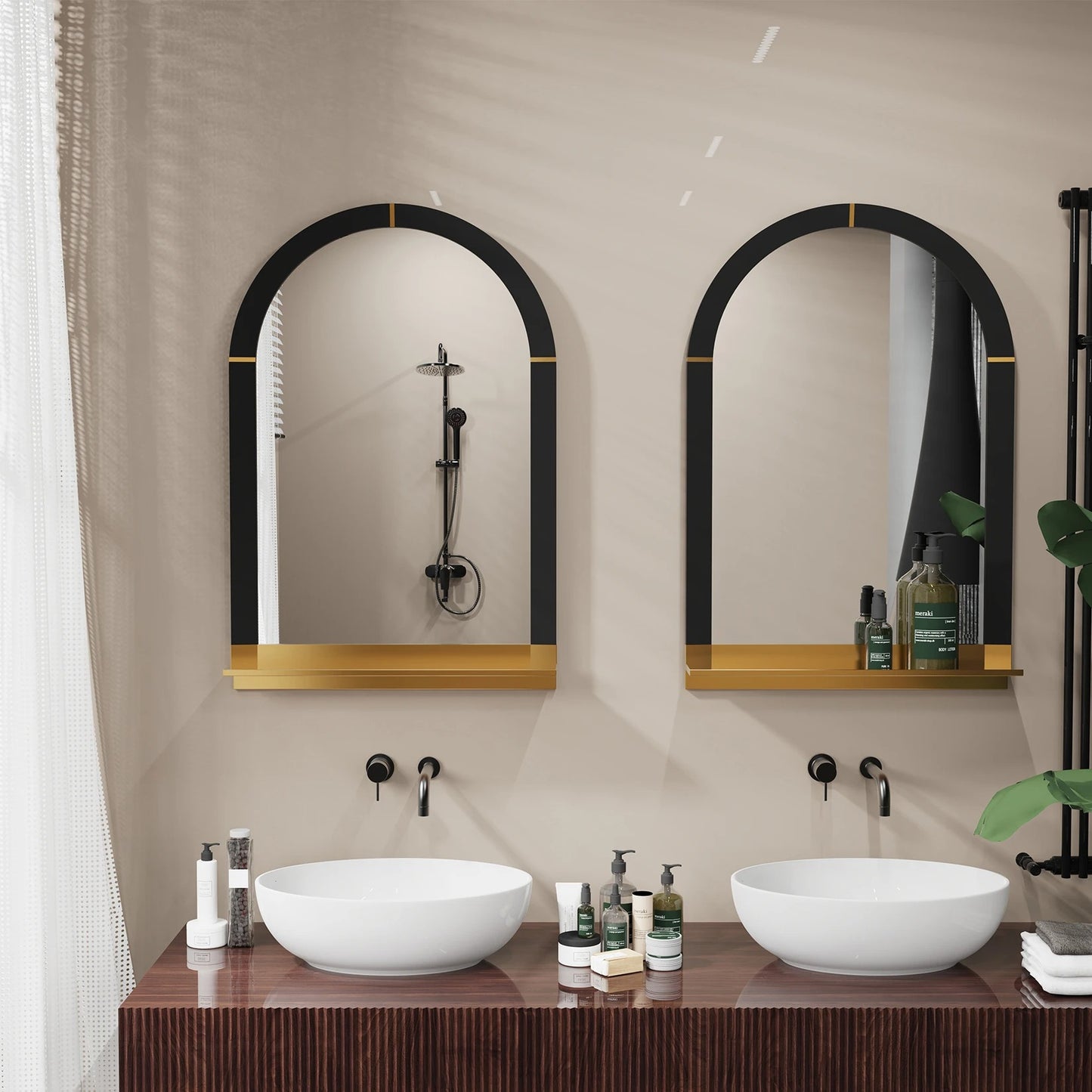 Modern Arched Wall Mirror with Shelf – 20x30" Gold Decorative Mirror for Entryway & Living Room